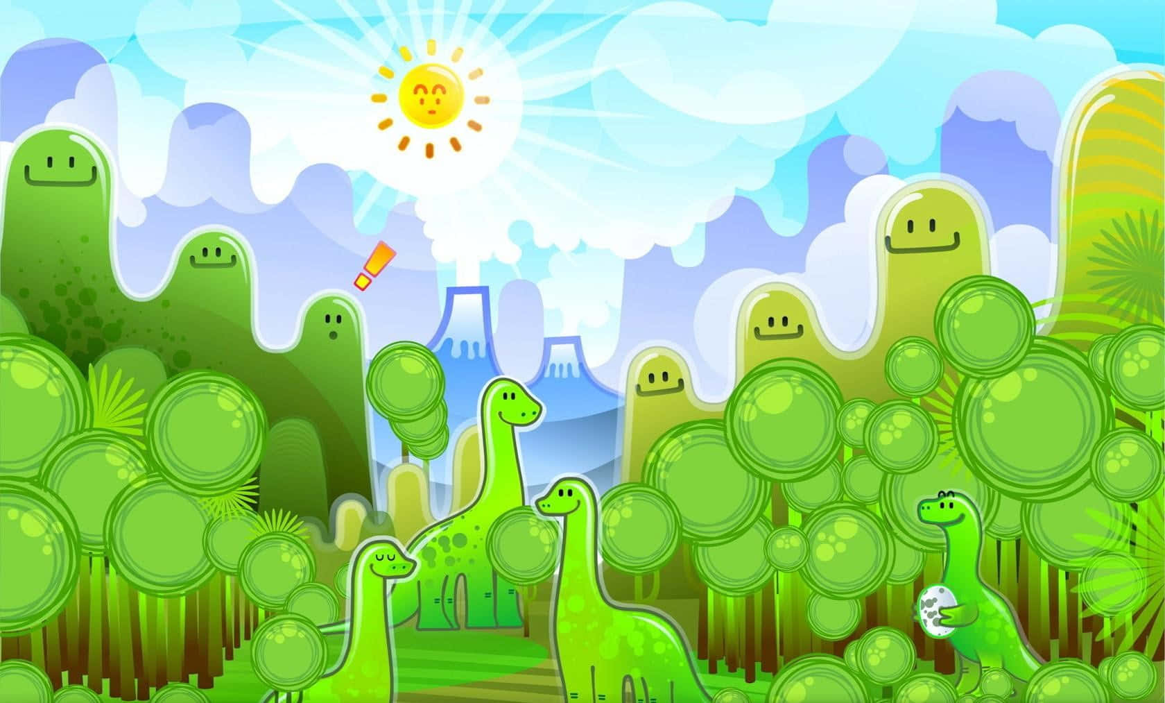 Happy Dinosaur Land Cartoon Wallpaper