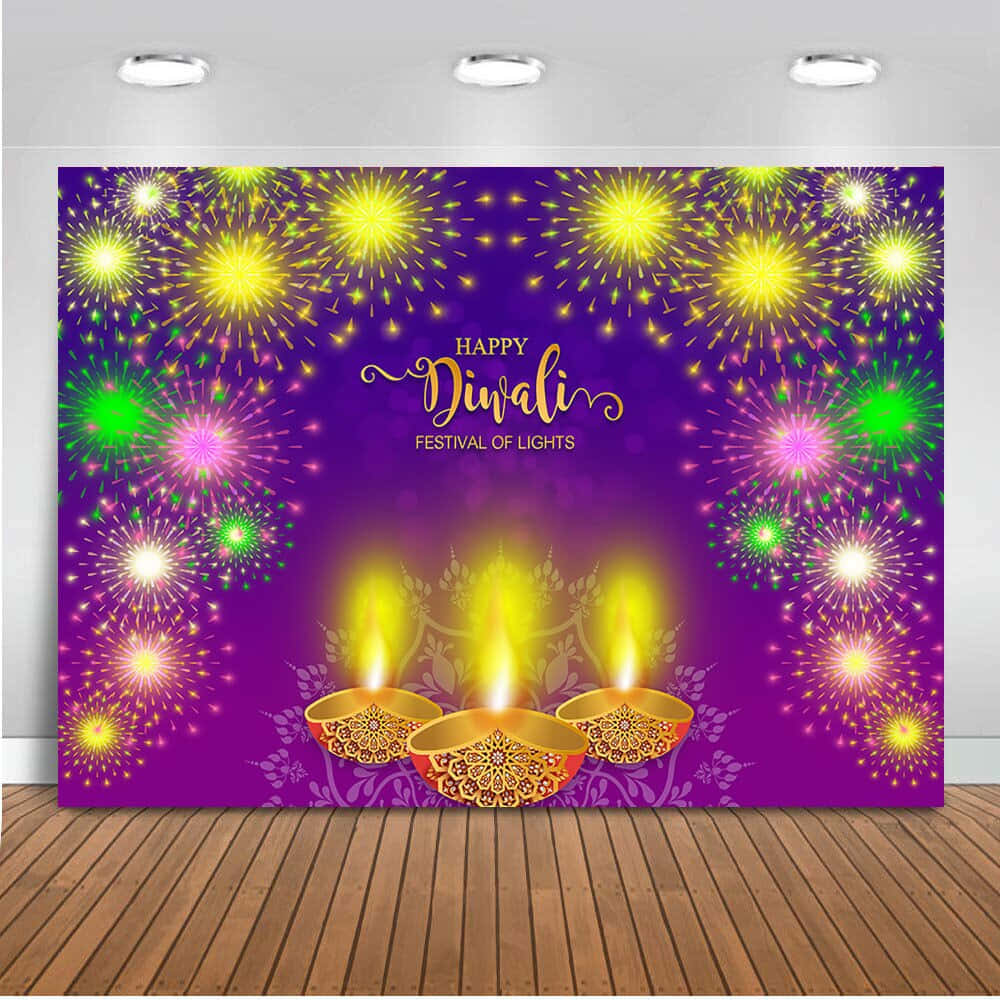 Happy Diwali Backdrop With Fireworks And Candles