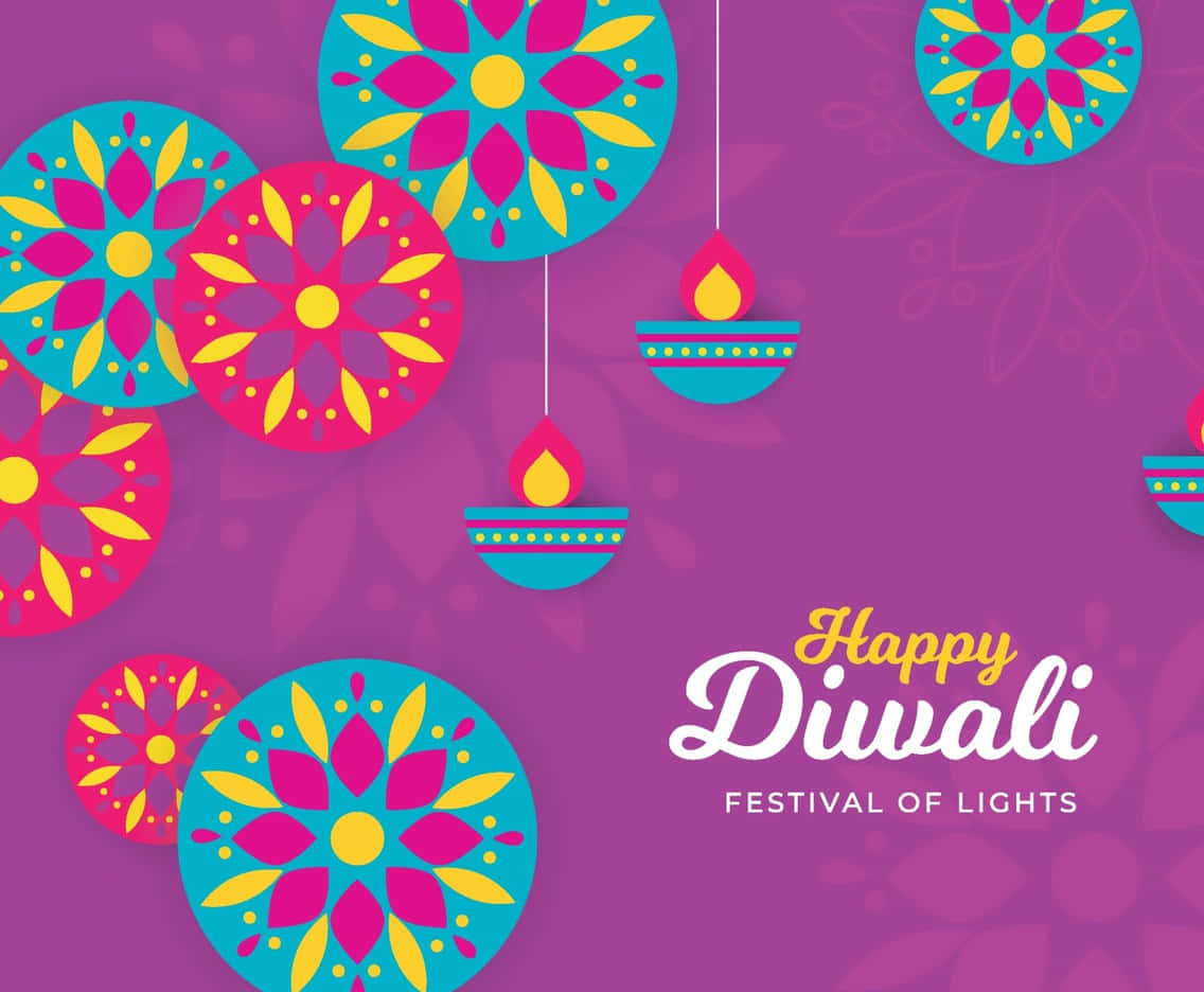 Hintergrundbildzum Fröhlichen Diwali-fest Des Lichts Mit Bunten Laternen