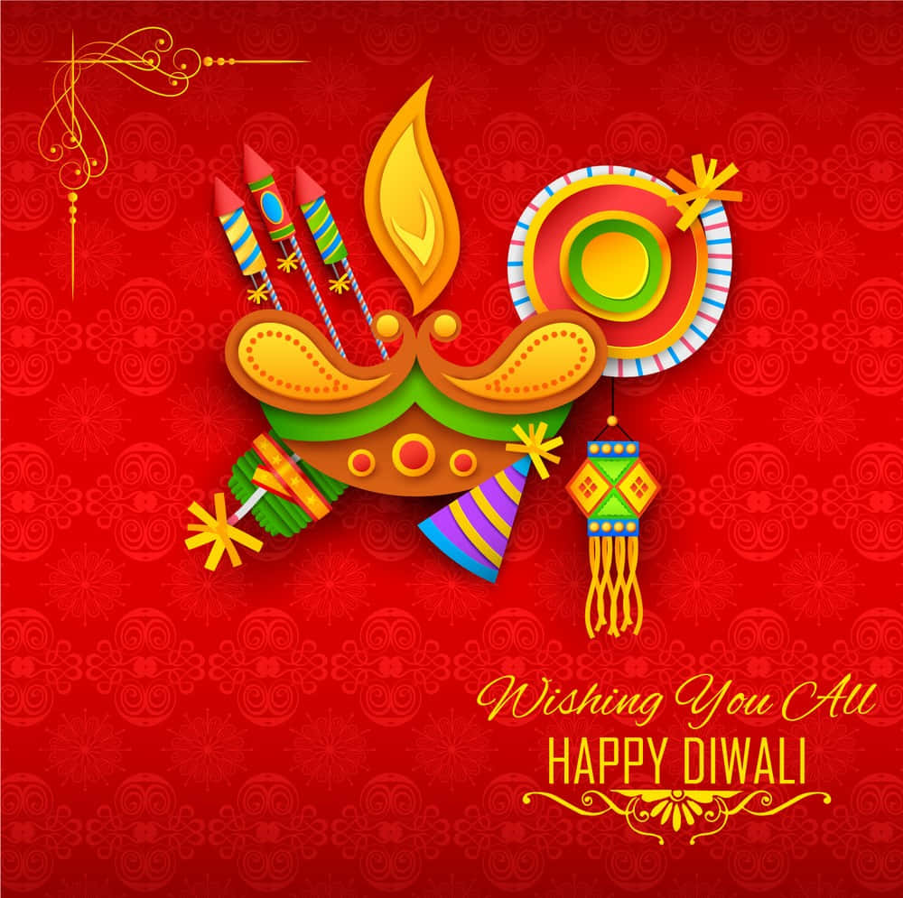 Cartãode Saudação Feliz Diwali Com Uma Lâmpada E Uma Lâmpada.