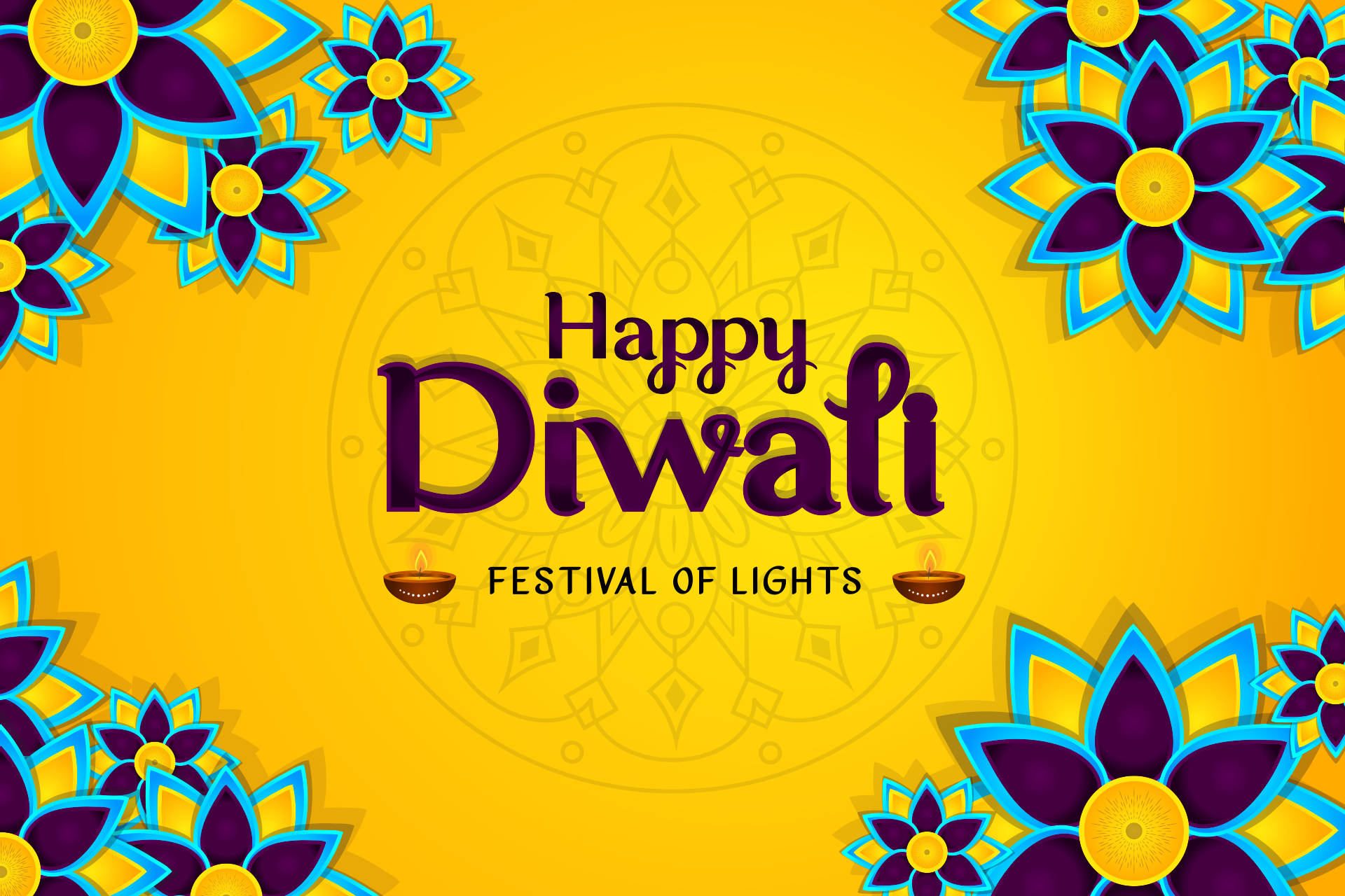 Happy Diwali Floral Lanterns Wallpaper