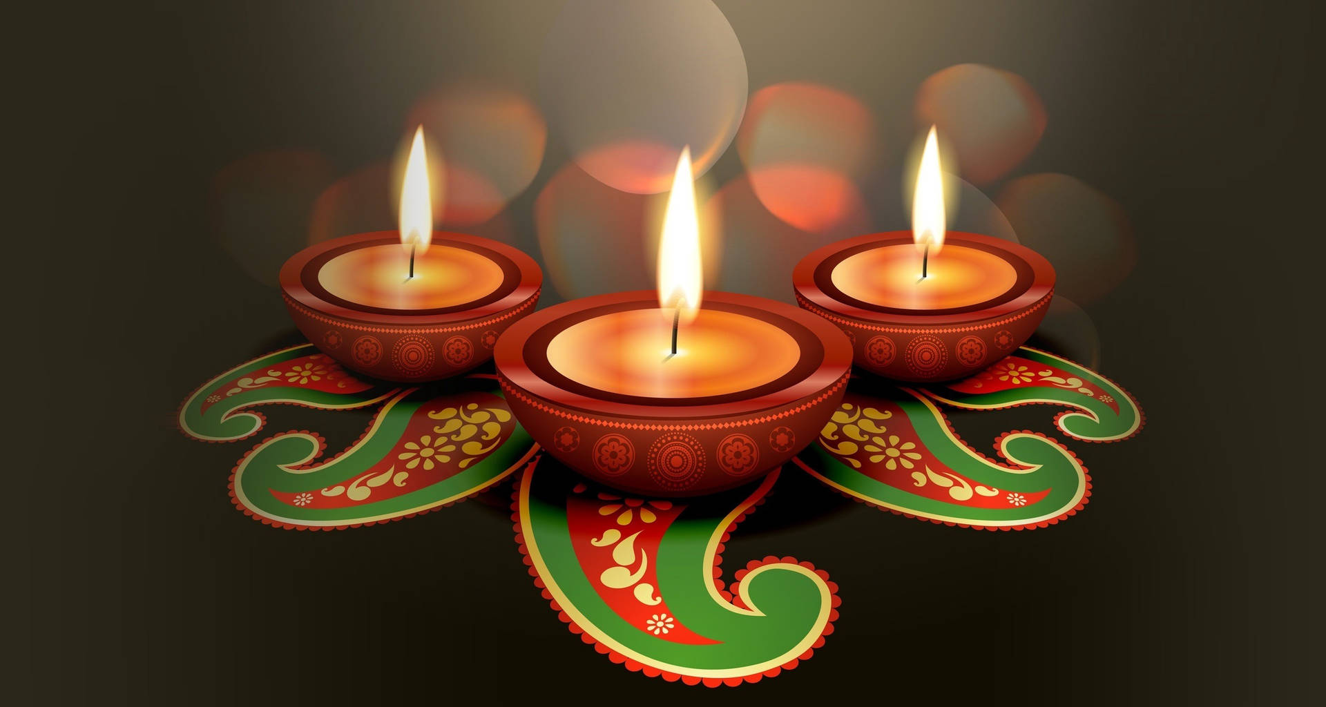 Happy Diwali Glowing Oil Lamps Wallpaper
