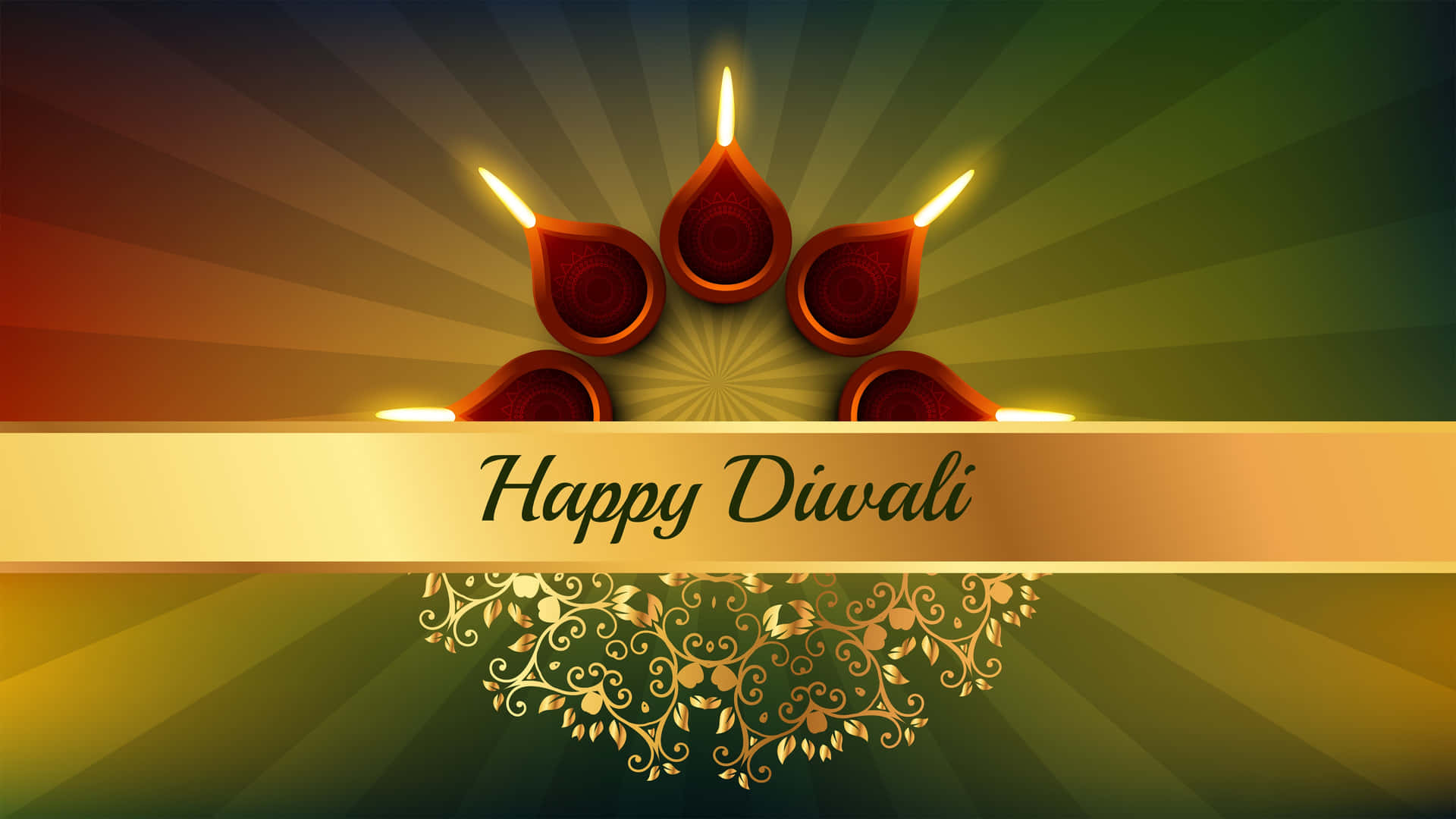 Happy Diwali Greeting Card With Candles And Gold Background