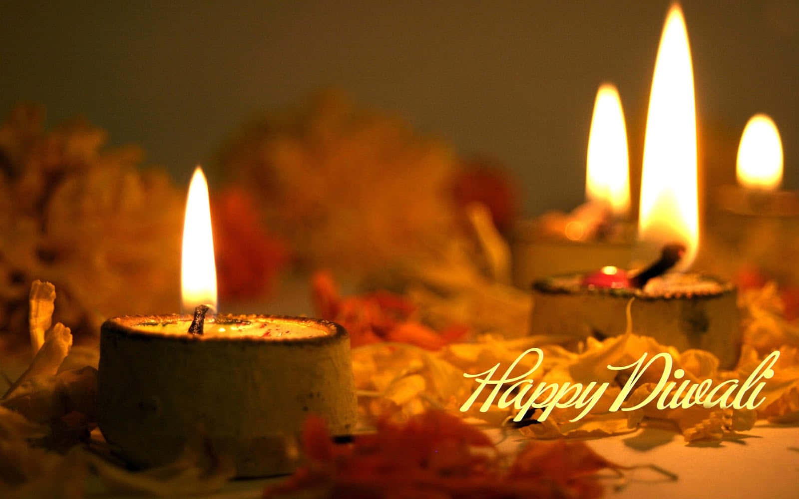 Happy Diwali Images With Candles And Flowers