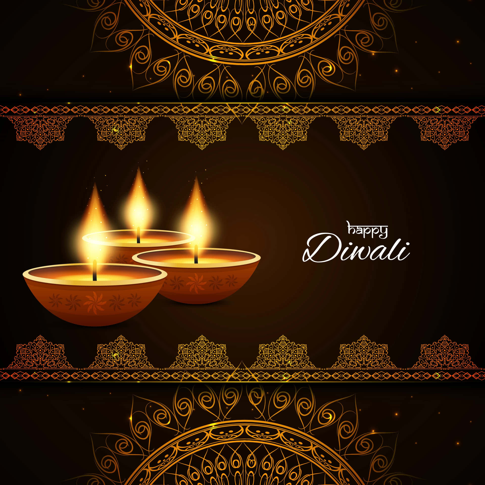 Tarjetade Felicitación De Diwali Con Tres Velas Encendidas.