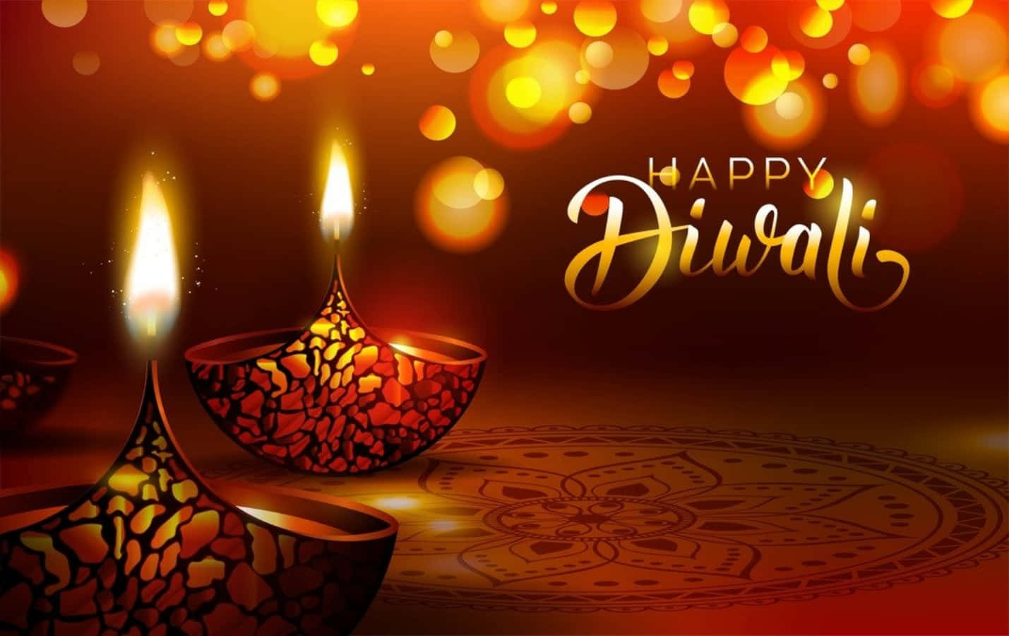 Felizescumprimentos De Diwali Com Velas E Efeito Bokeh Para Fundo De Computador Ou Celular.