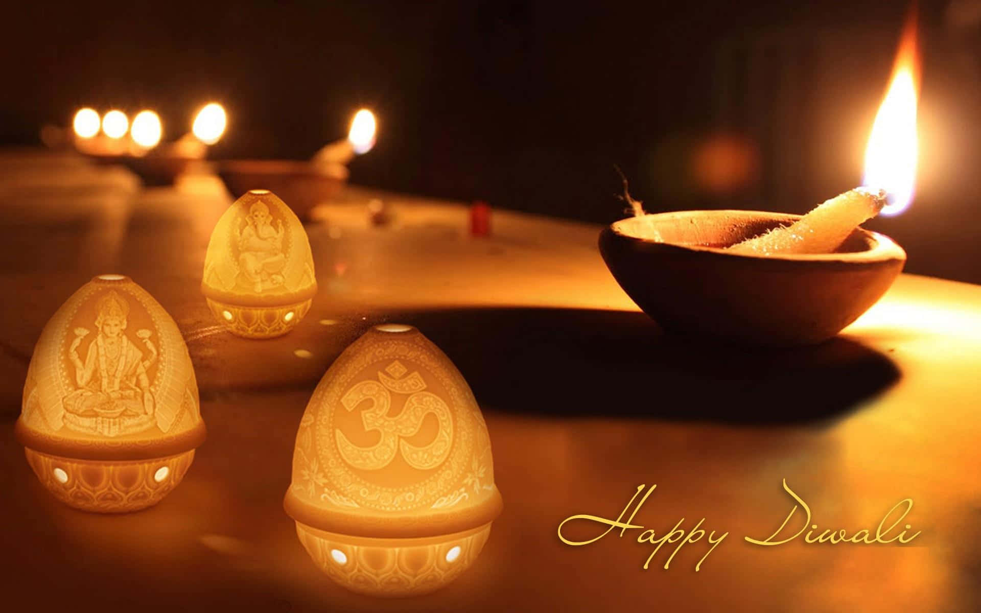 Immaginidi Happy Diwali Con Candele E Un Tilak
