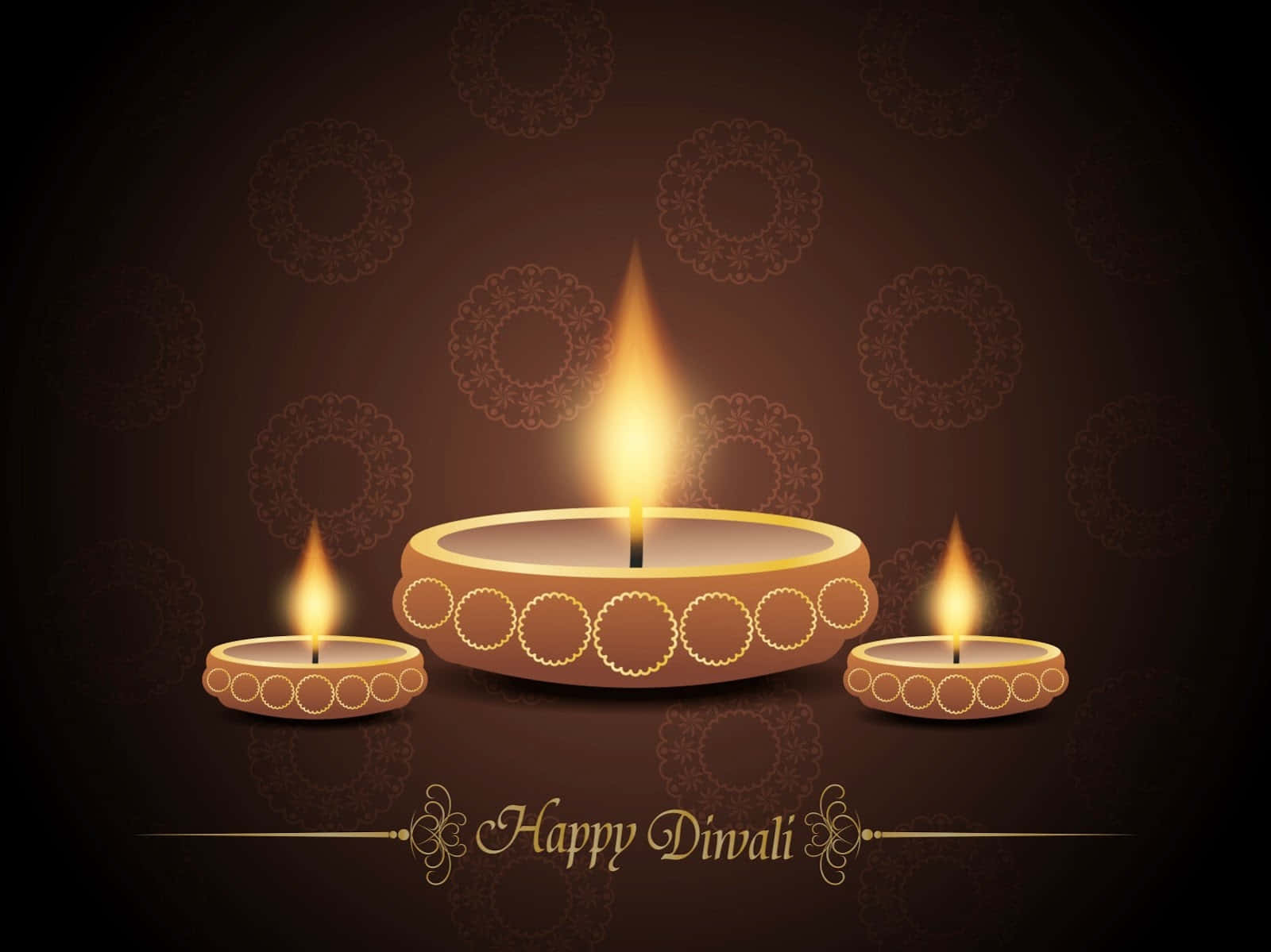 Happy Diwali Greeting Card With Three Lit Candles