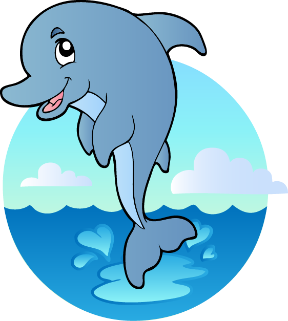 Happy Dolphin Cartoon Underwater Scene PNG