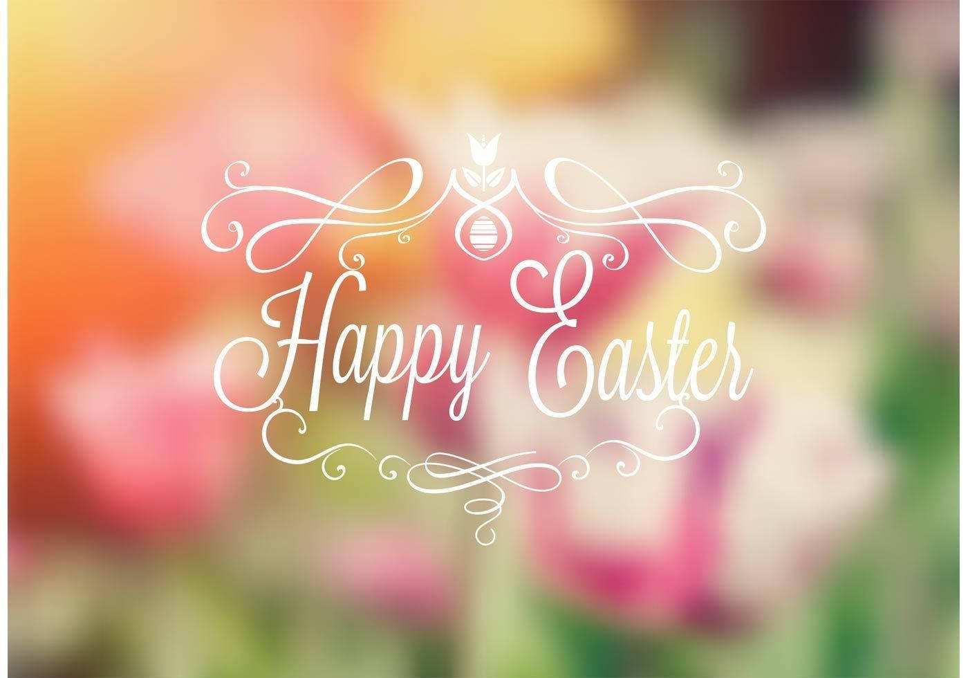 Happy Easter Calligraphy Over Blurry Flowers Wallpaper