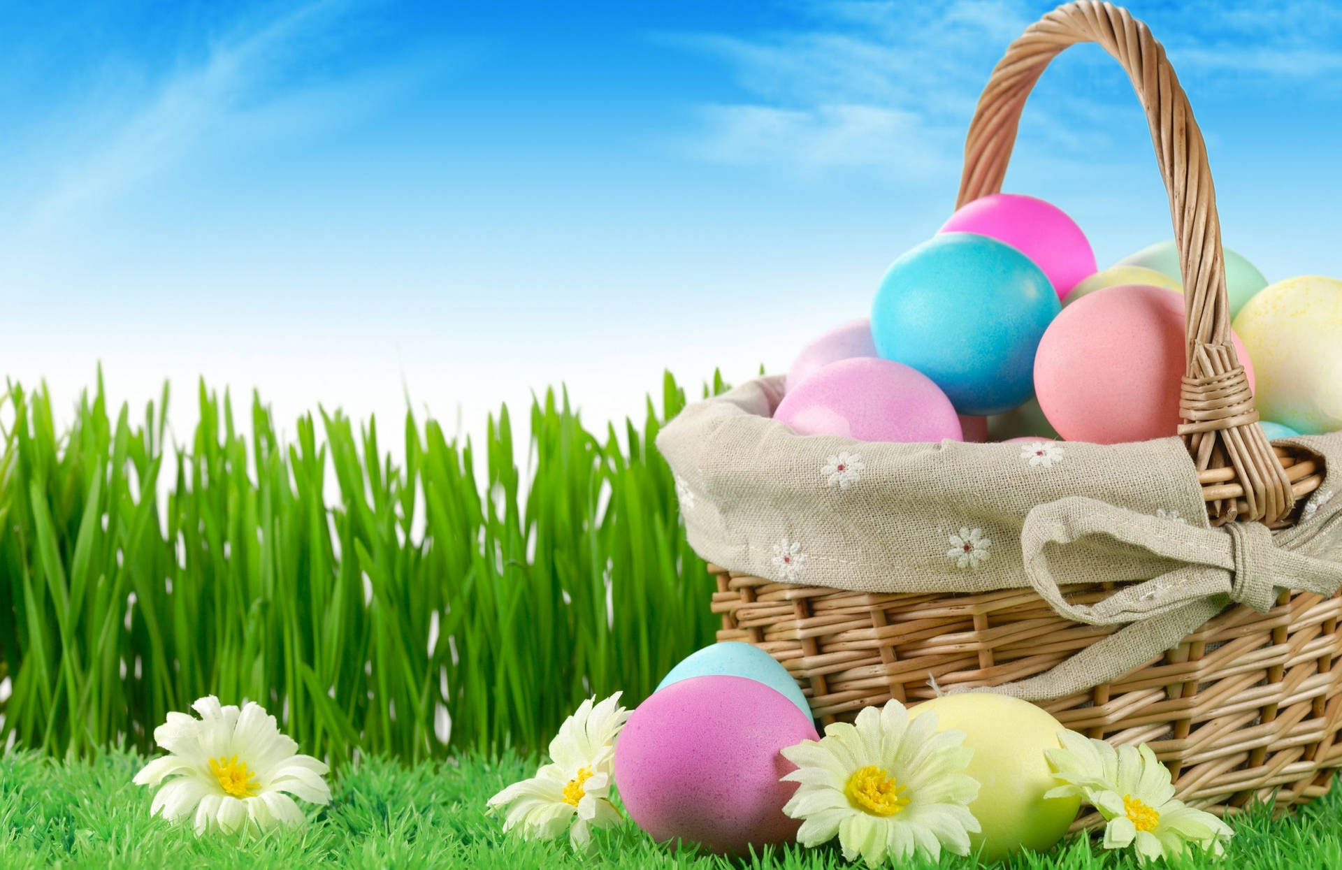 Happy Easter Eggs Basket On Sunny Day Wallpaper