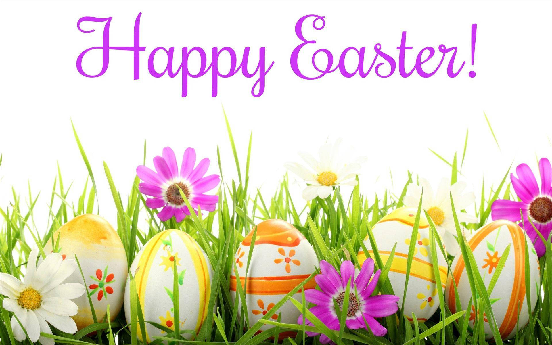 Happy Easter Eggs With Flower Drawings Wallpaper