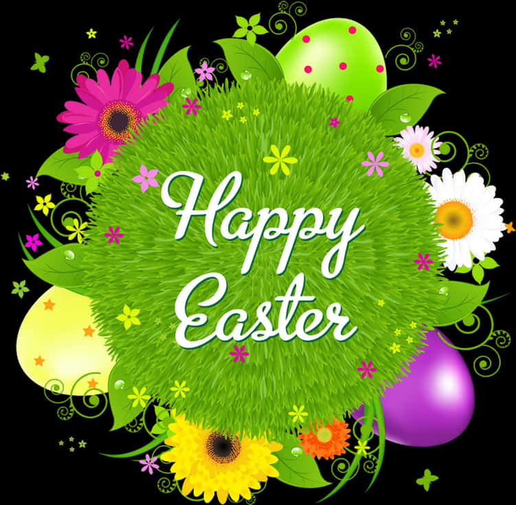 Happy Easter Floral Greeting PNG