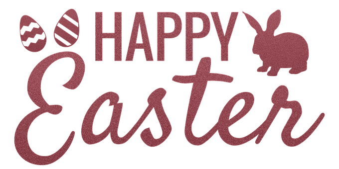 Happy Easter Glitter Text Bunny Eggs PNG