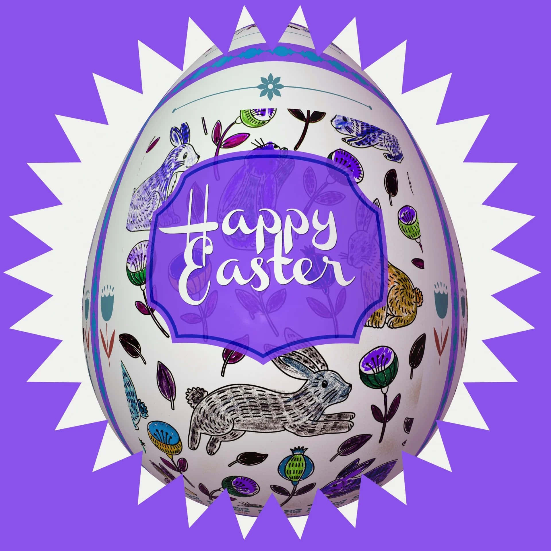 Happy Easter Card With A Purple Background