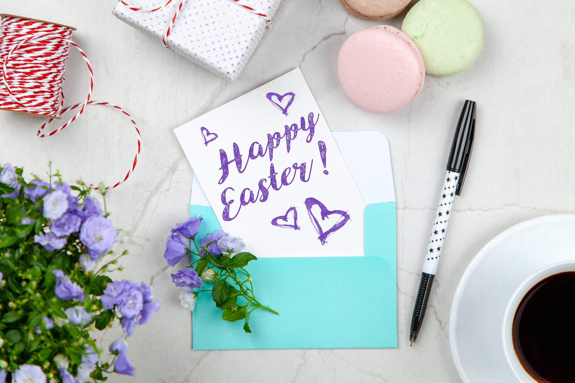 Happy Easter Violet Letter Flat Lay Wallpaper