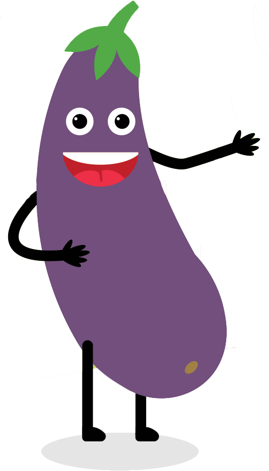 Happy Eggplant Character Cartoon PNG