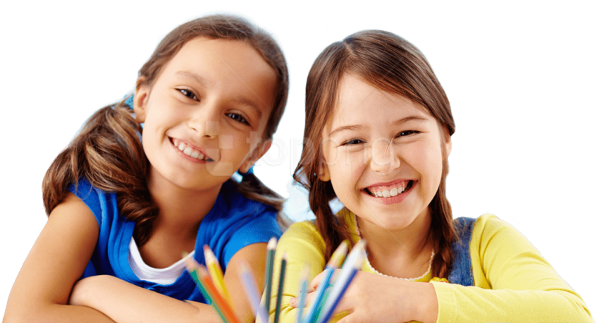 Happy Elementary Studentswith Colored Pencils PNG