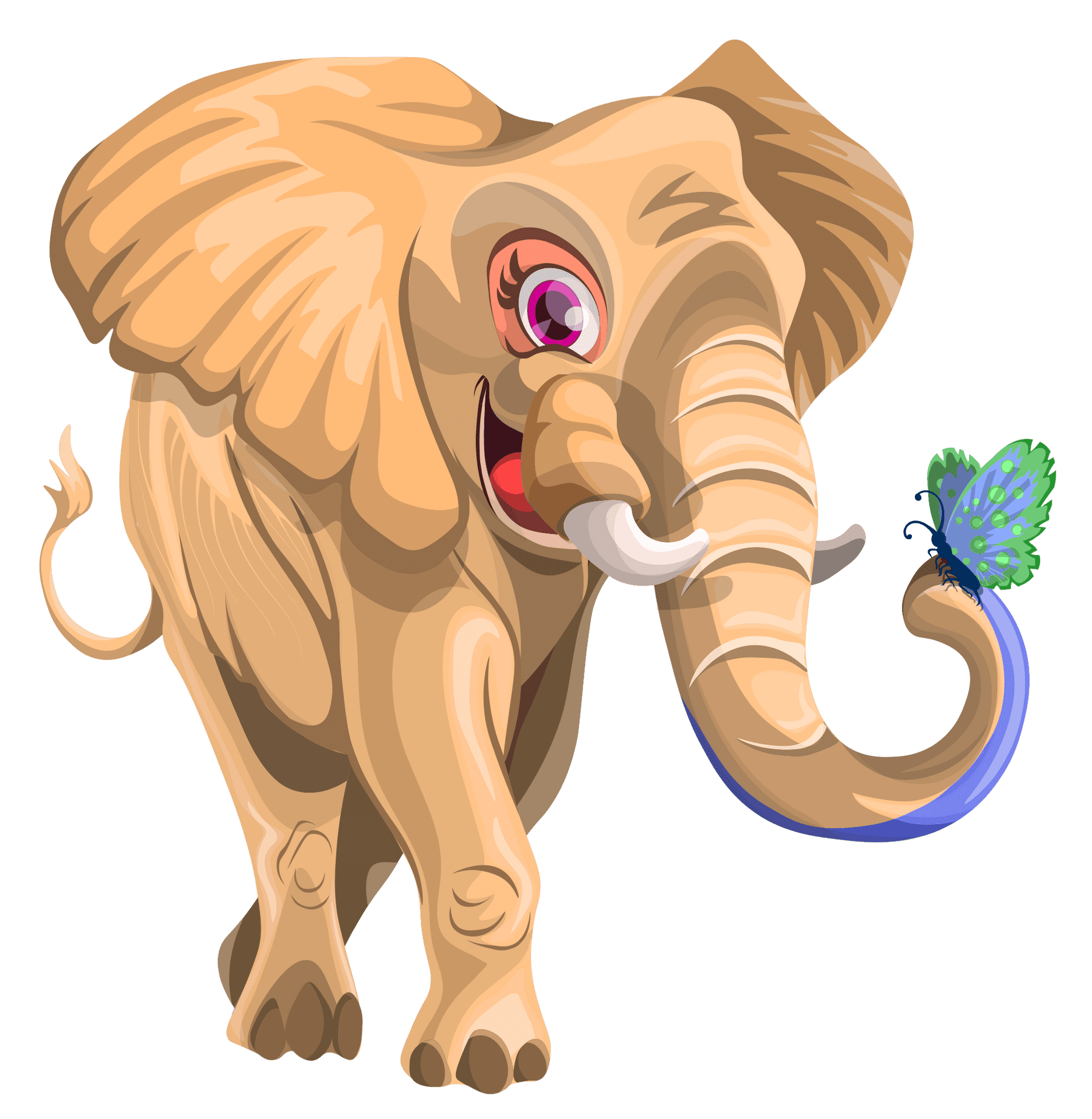 Happy Elephant Butterfly Friendship PNG
