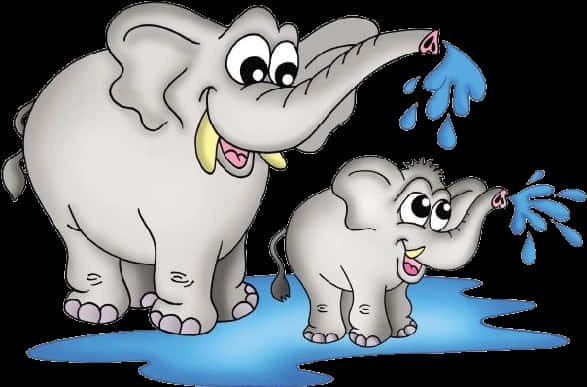 Happy Elephants Spraying Water PNG