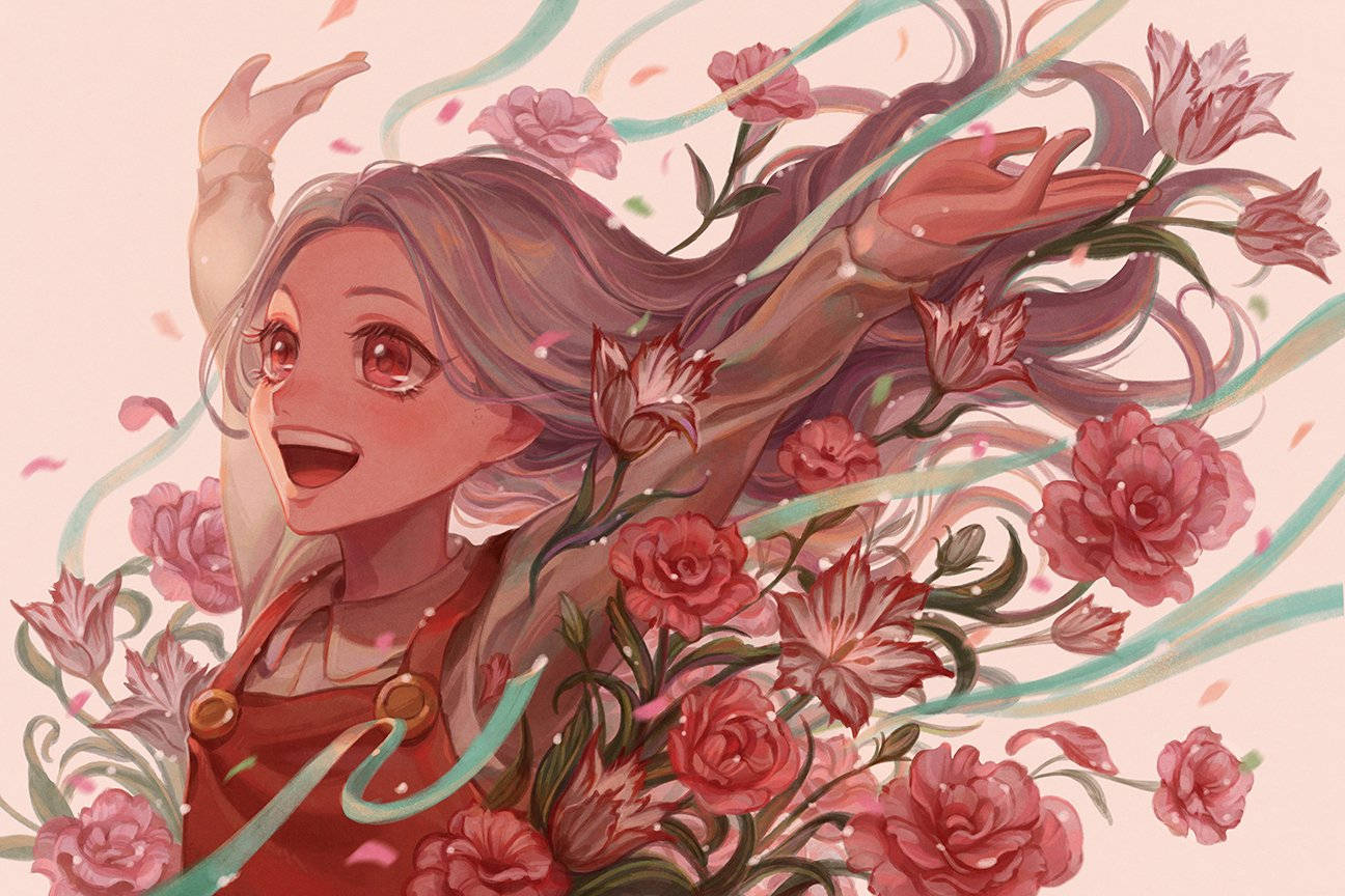 Happy Eri With Flowers Wallpaper