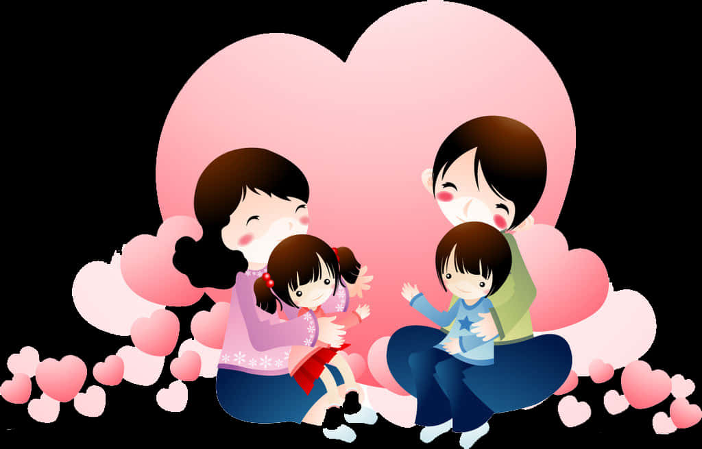Happy Family Cartoon Heart Background PNG