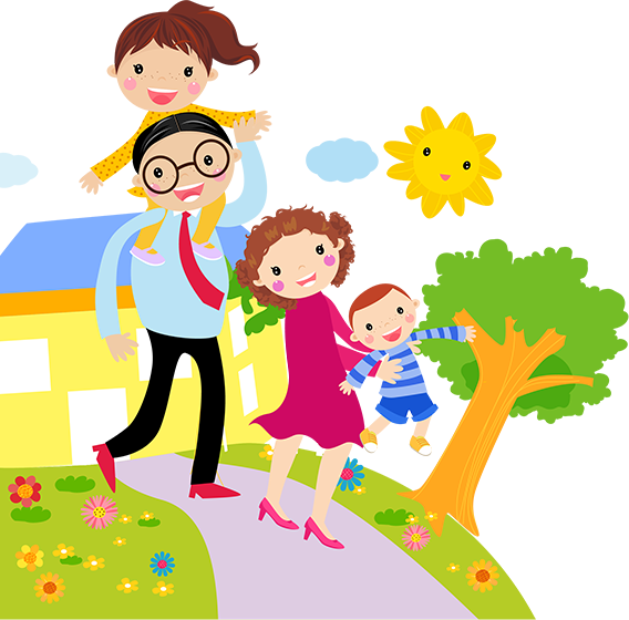 Happy Family Cartoon Outdoors PNG