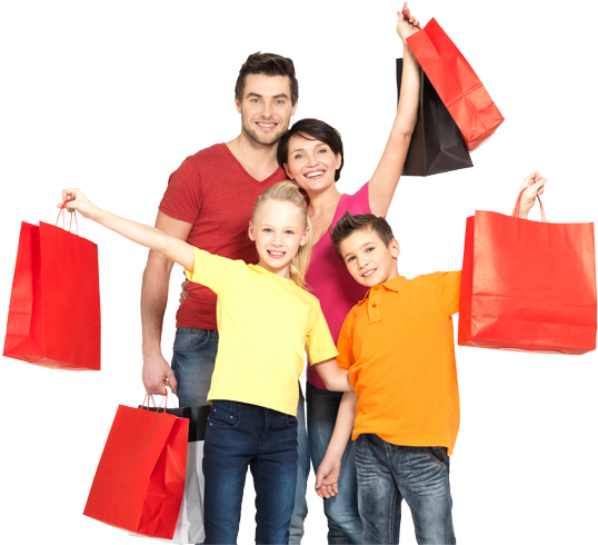 Happy Family Enjoying Shopping Together PNG