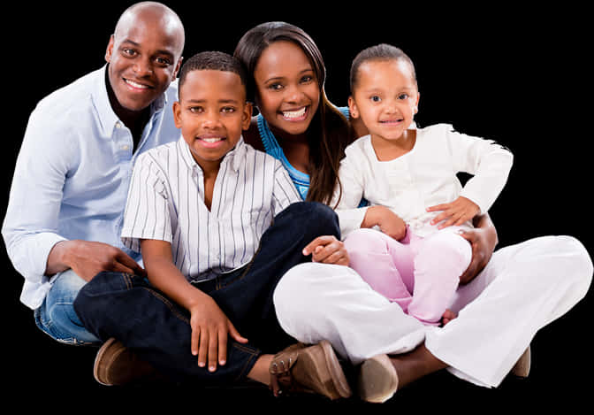 Happy Family Portrait Black Background PNG