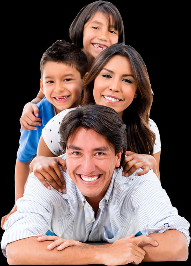 Happy Family Portrait Black Background PNG