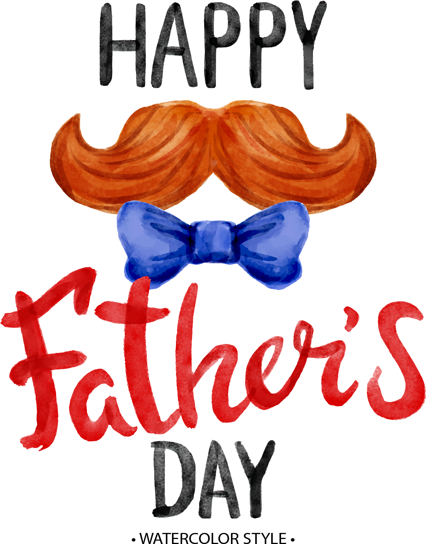 Happy Fathers Day Watercolor Mustacheand Bow Tie PNG