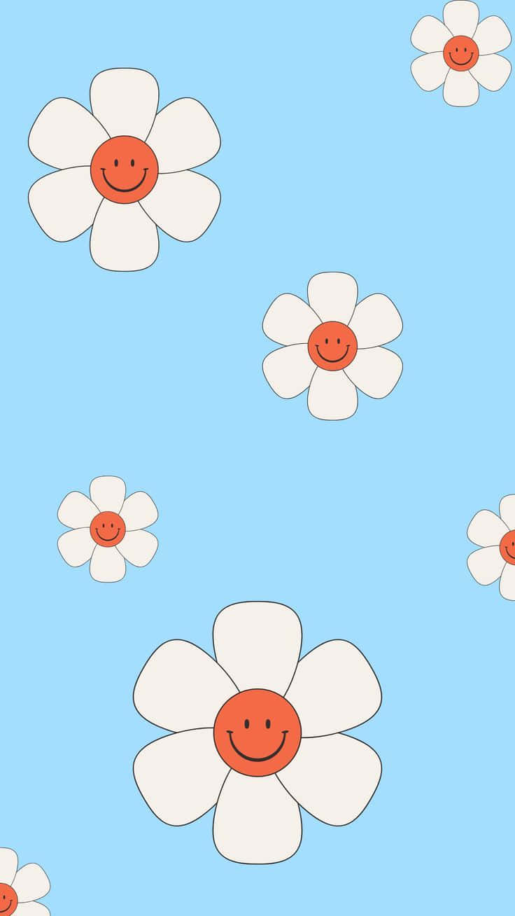 Happy Flowerson Blue Background Wallpaper