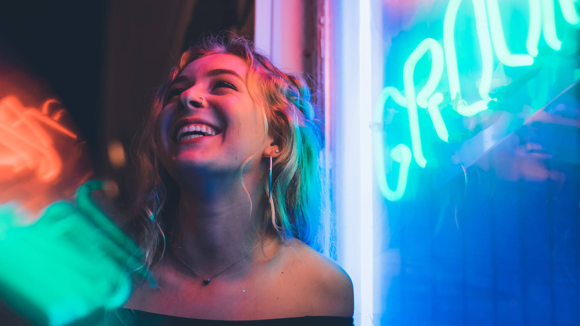 Happy Girl Neon Smile Wallpaper