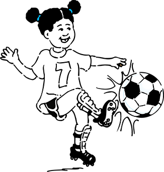 Happy Girl Playing Soccer Cartoon PNG