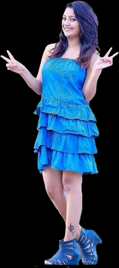 Happy Girlin Blue Dress Picsart Cutout PNG