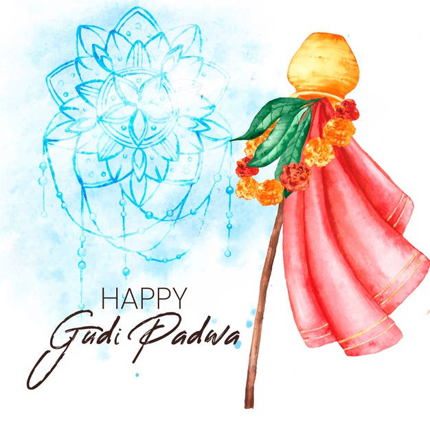 Happy Gudi Padwa Blue Flower Wallpaper
