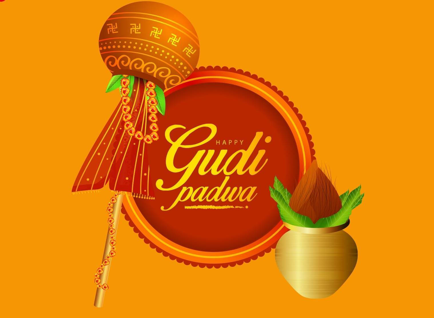 Happy Gudi Padwa Orange Banner Wallpaper