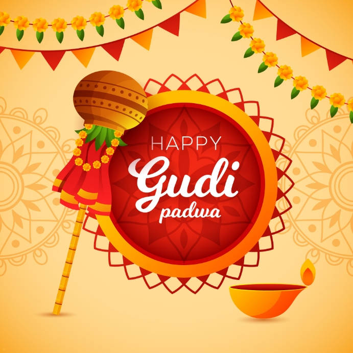 Happy Gudi Padwa Red Pattern Wallpaper