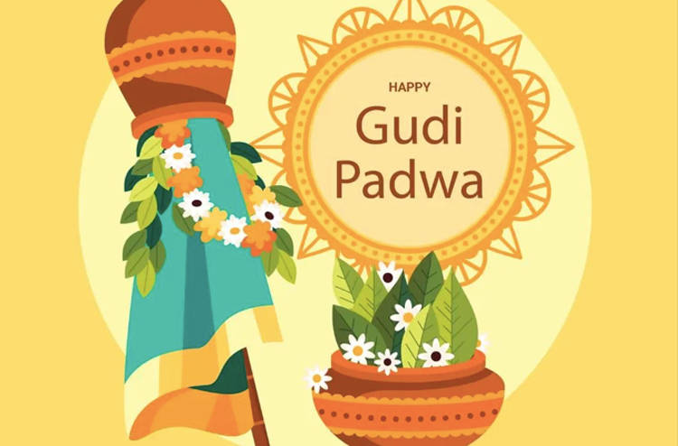 Happy Gudi Padwa Yellow Patterns Wallpaper