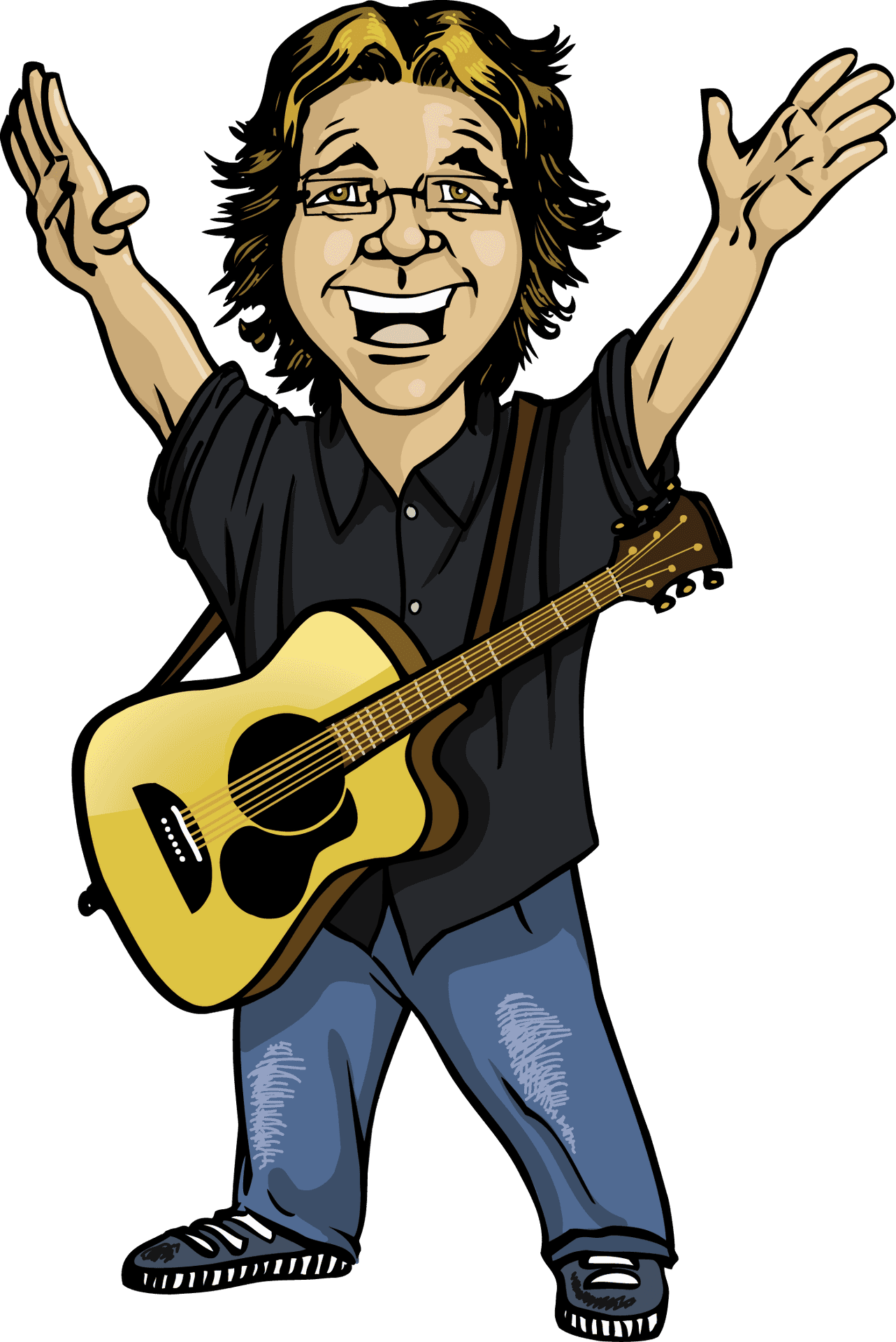 Happy Guitarist Cartoon Illustration PNG