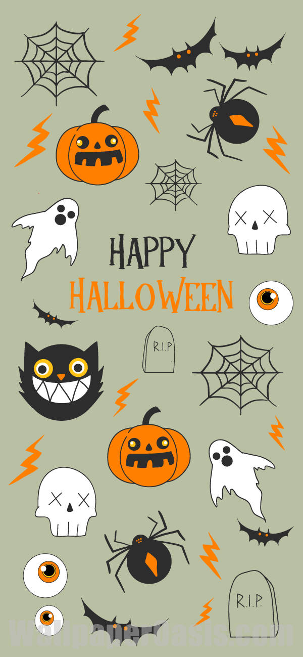 Halloween Wallpaper With A Variety Of Halloween Symbols Wallpaper