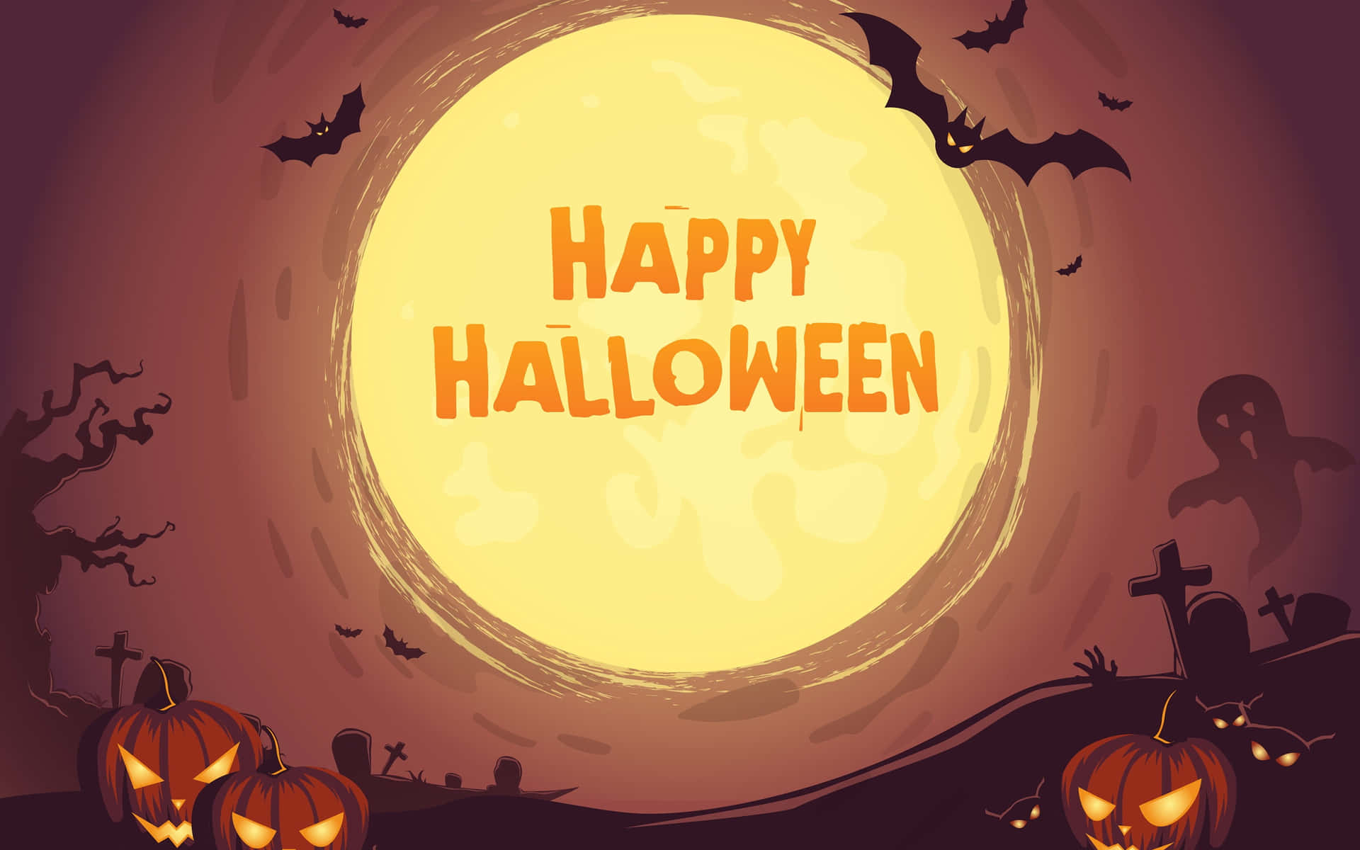 Happy Halloween Background With Pumpkins And Bats