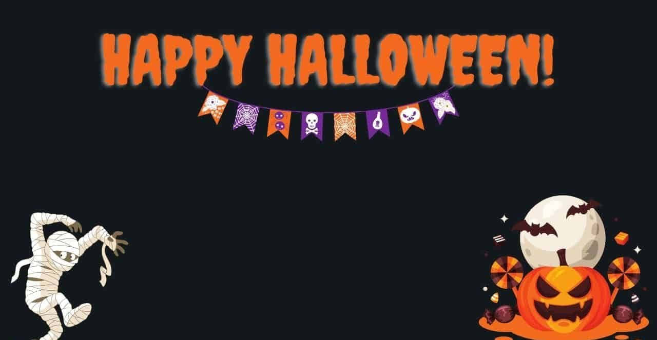 Happy Halloween Banner With A Mummy And A Pumpkin