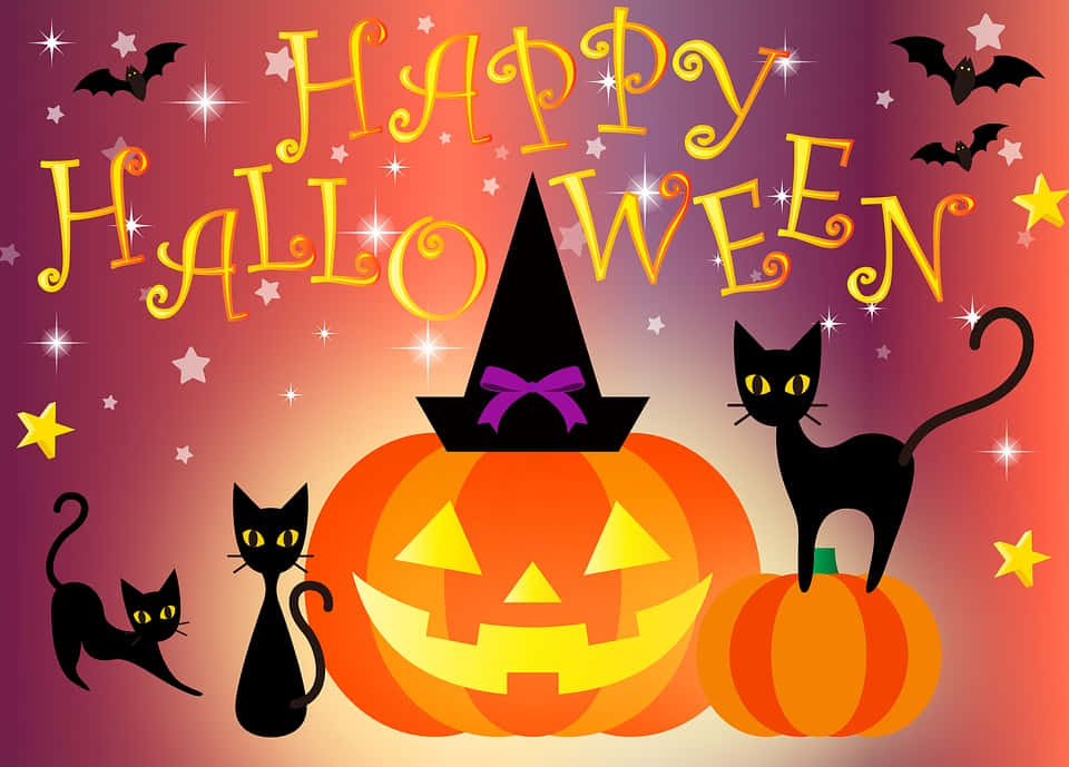 Download Happy Halloween Pumpkin And Black Cats Picture | Wallpapers.com