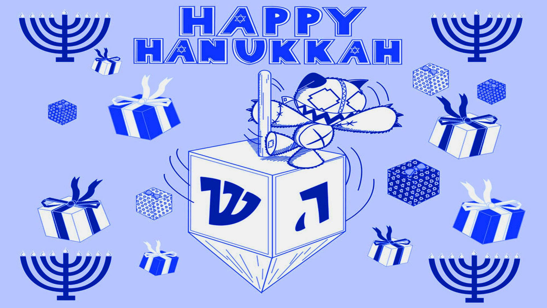 Happy Hanukkah Dreidel Cat Background