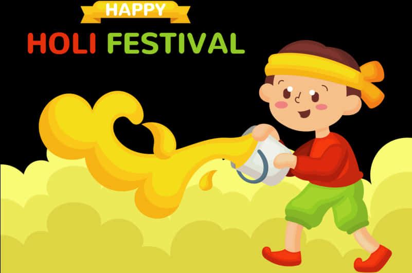 Happy Holi Festival Celebration Cartoon PNG