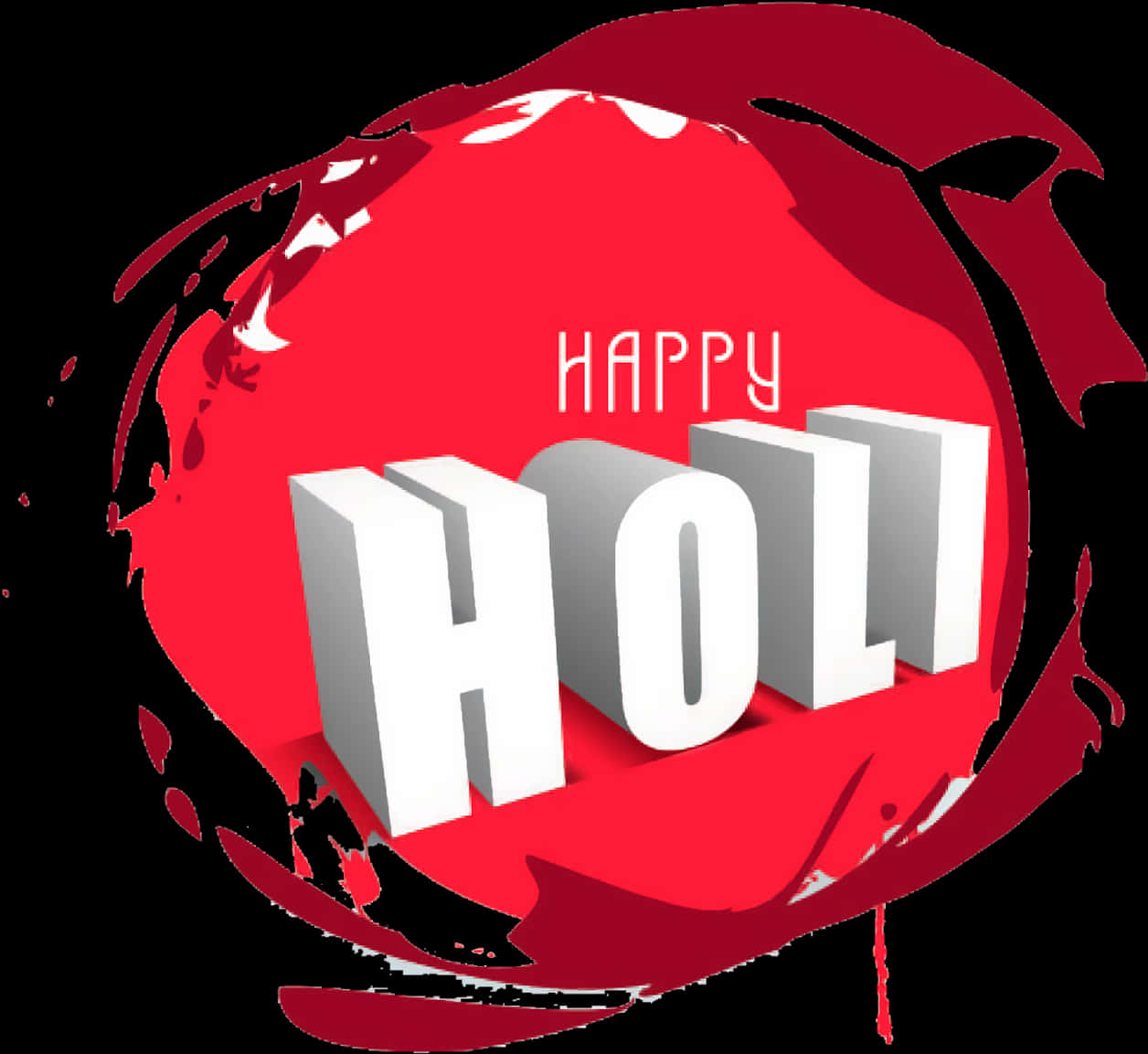 Happy Holi3 D Text Red Splash Background PNG