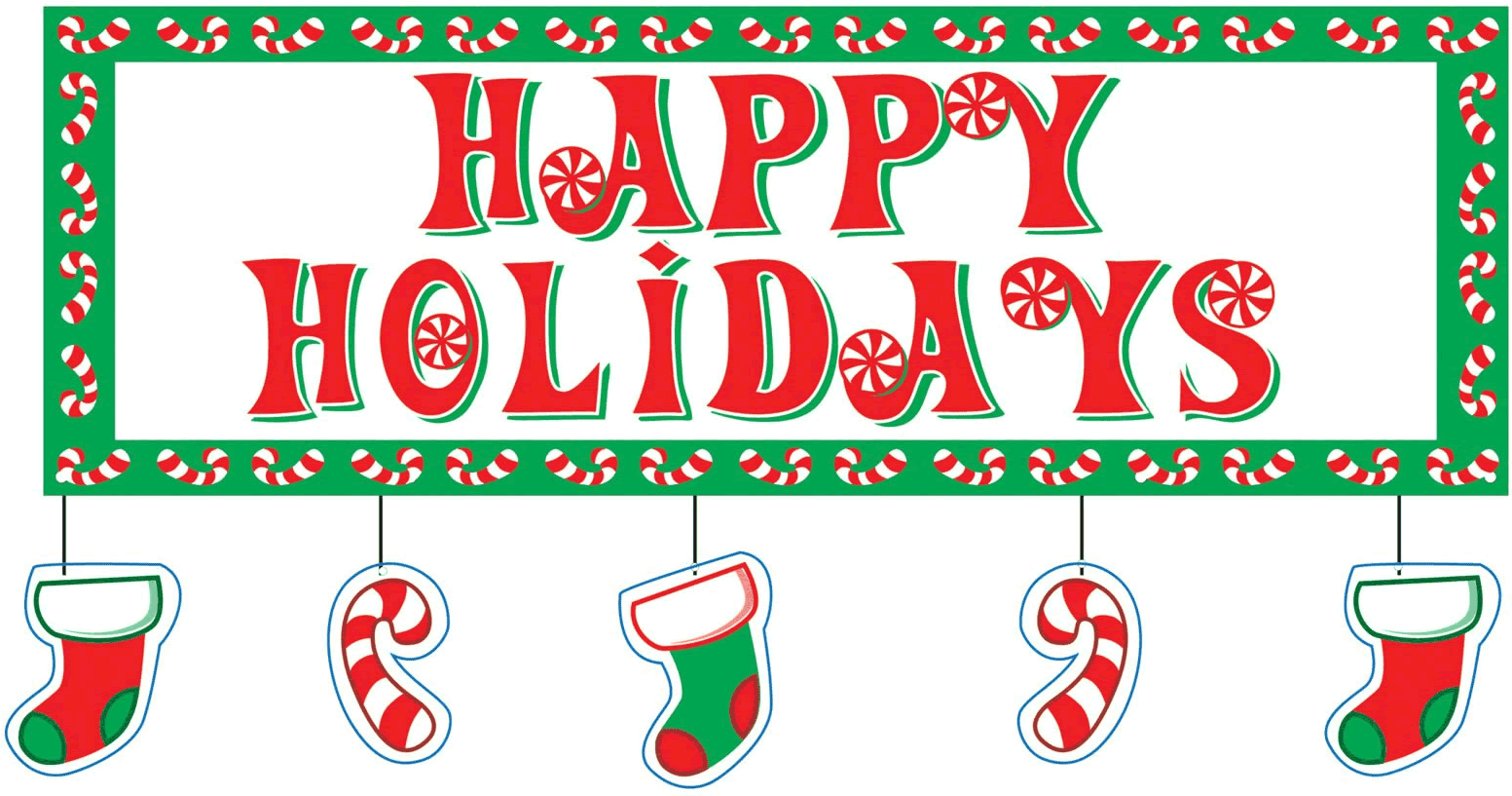 Happy Holidays Candy Cane Banner PNG