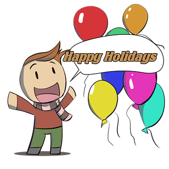 Happy Holidays Cartoon Character Balloons PNG