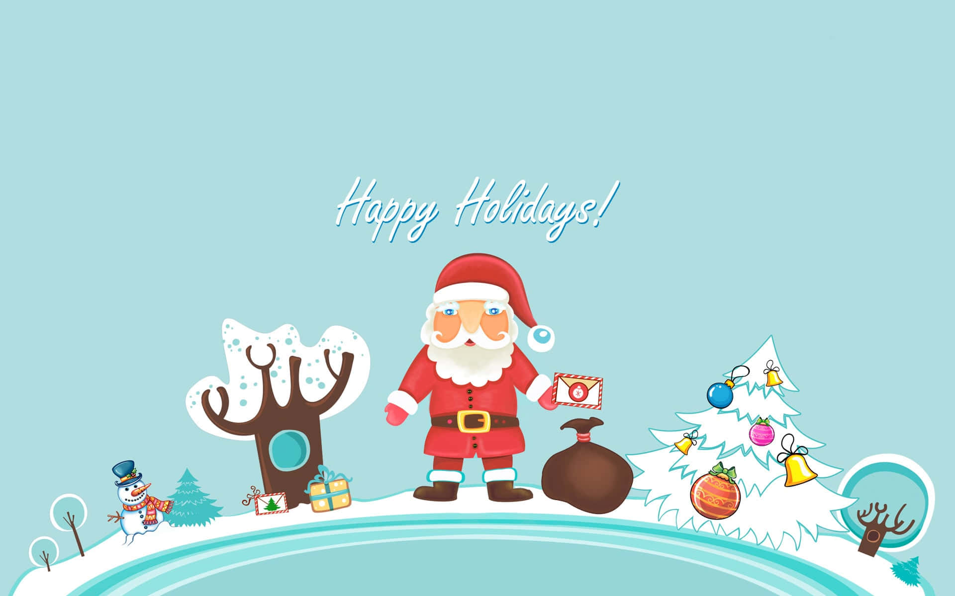 Santa Claus With A Snow Globe And Gifts Wallpaper
